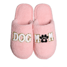 Load image into Gallery viewer, ComfyLuxe Sequined Dog Mom With Paw Print Microfiber Slide On Slippers