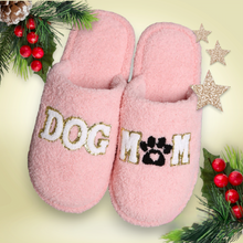 Load image into Gallery viewer, ComfyLuxe Sequined Dog Mom With Paw Print Microfiber Slide On Slippers