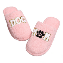 Load image into Gallery viewer, ComfyLuxe Sequined Dog Mom With Paw Print Microfiber Slide On Slippers