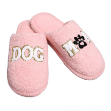 Load image into Gallery viewer, ComfyLuxe Sequined Dog Mom With Paw Print Microfiber Slide On Slippers