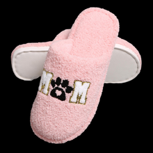 Load image into Gallery viewer, ComfyLuxe Sequined Dog Mom With Paw Print Microfiber Slide On Slippers