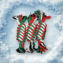 Load image into Gallery viewer, Christmas Red, White, & Green Twisted Knot Tug Chew Dog Pet Toy