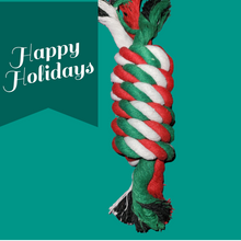 Load image into Gallery viewer, Christmas Red, White, & Green Twisted Knot Tug Chew Dog Pet Toy