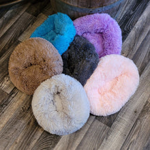 Load image into Gallery viewer, Calming Donut colorful Pet Beds 16" 40cm grey blue pink purple brown anti-anxiety bed