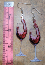 Load image into Gallery viewer, Dangle Drop Earrings Wine Glass With Red Wine Splashing Acrylic Pair Gift

