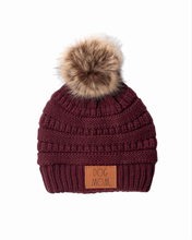 Load image into Gallery viewer, Dog Mom Beanie Hat with Fur Pom and Rae Dunn Script
