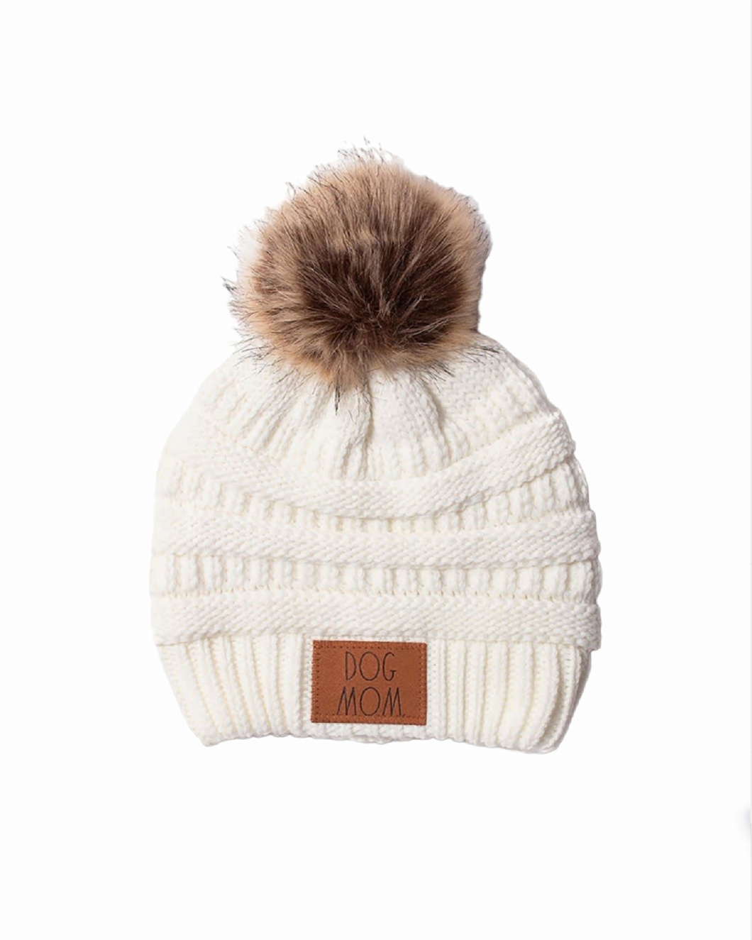 Dog Mom Beanie Hat with Fur Pom and Rae Dunn Script