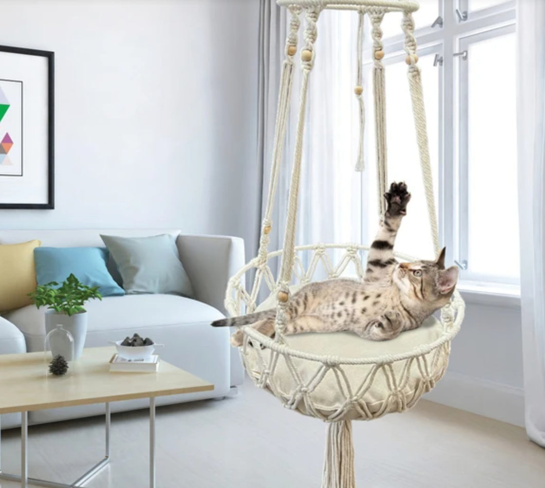 Macrame Hanging Hammock Indoor Cat Bed Swing