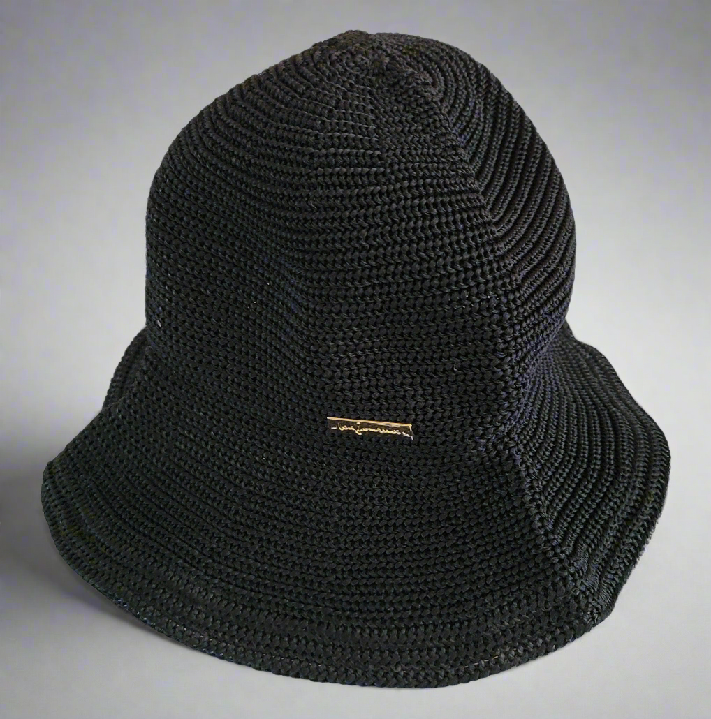 Casual Black Knit Bucket Hat Adjustable