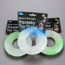 Load image into Gallery viewer, Glow In The Dark Donut Squeaky Dog Toy
