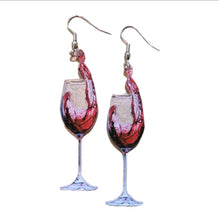 Load image into Gallery viewer, Dangle Drop Earrings Wine Glass With Red Wine Splashing Acrylic Pair Gift
