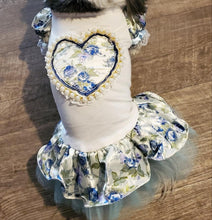 Load image into Gallery viewer, Blue Floral Beaded Heart Dress Dog Cat Pet
