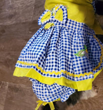 Load image into Gallery viewer, Blue and Yellow Southern Belle Dress Outfit with matching Leash Dog Cat Pet
