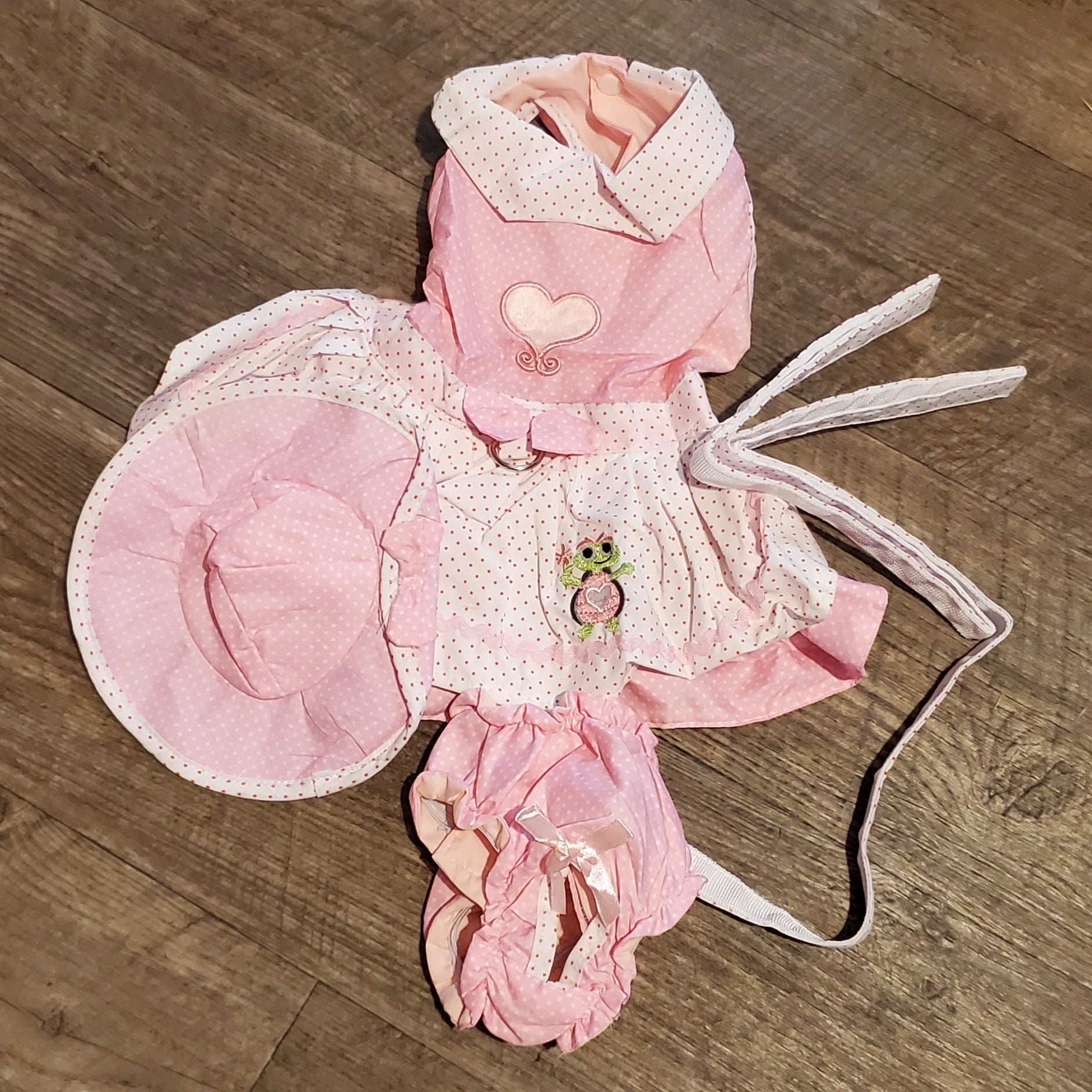 strapless open back dress All Aflutter Pink & Black Small Dog Dress & Leash main image 1